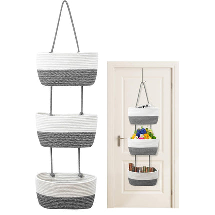 3-Tier Wall-Mounted Hanging Basket Storage Organizer For Clutter Space Saving