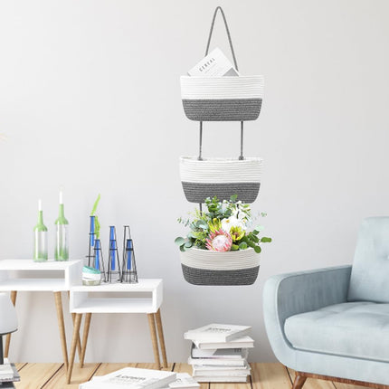 3-Tier Wall-Mounted Hanging Basket Storage Organizer For Clutter Space Saving
