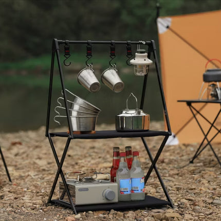 2/3 Tiers Aluminum Alloy Foldable Storage Rack Camping Table Sturdy Space Saving