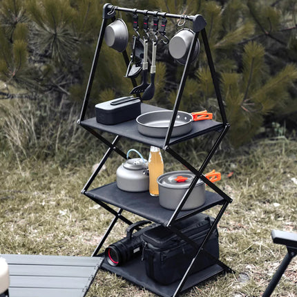 2/3 Tiers Aluminum Alloy Foldable Storage Rack Camping Table Sturdy Space Saving