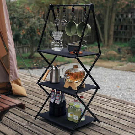 2/3 Tiers Aluminum Alloy Foldable Storage Rack Camping Table Sturdy Space Saving
