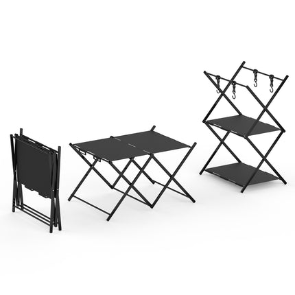 2/3 Tiers Aluminum Alloy Foldable Storage Rack Camping Table Sturdy Space Saving