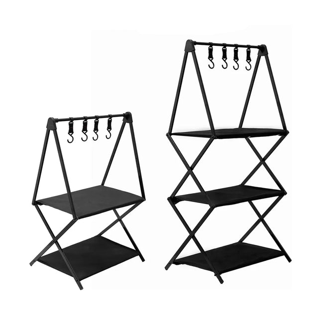 2/3 Tiers Aluminum Alloy Foldable Storage Rack Camping Table Sturdy Space Saving
