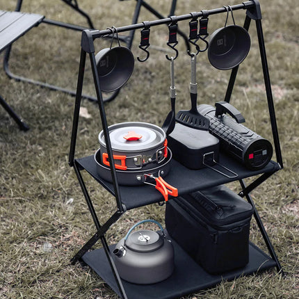 2/3 Tiers Aluminum Alloy Foldable Storage Rack Camping Table Sturdy Space Saving