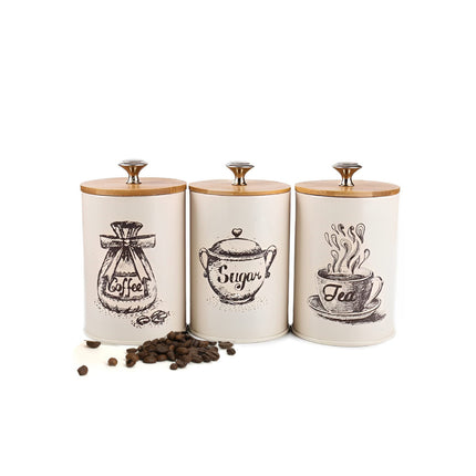 3PCS Bamboo Lid Sealed Storage Jar Coffee Sugar Tea Container for Home Use