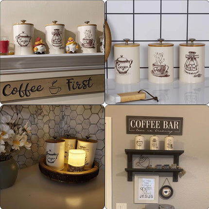 3PCS Bamboo Lid Sealed Storage Jar Coffee Sugar Tea Container for Home Use