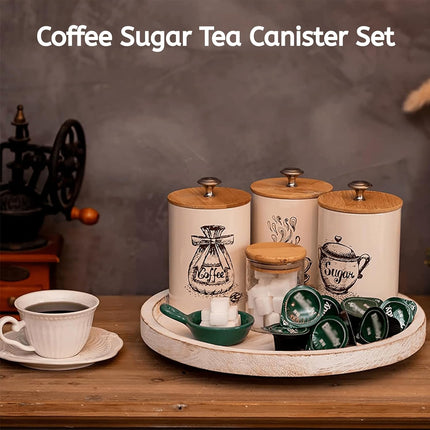 3PCS Bamboo Lid Sealed Storage Jar Coffee Sugar Tea Container for Home Use