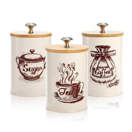 3PCS Bamboo Lid Sealed Storage Jar Coffee Sugar Tea Container for Home Use