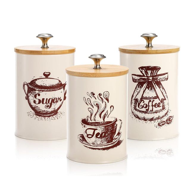 3PCS Bamboo Lid Sealed Storage Jar Coffee Sugar Tea Container for Home Use