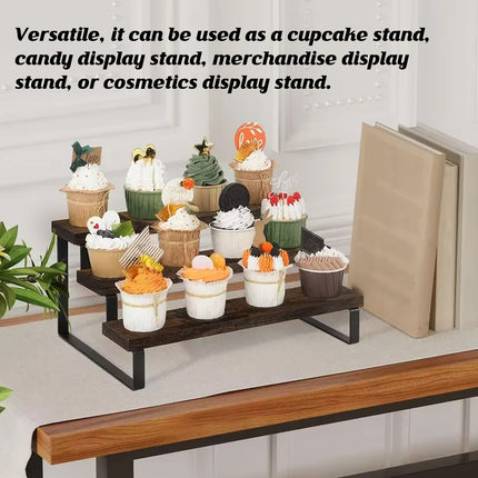 2PCS 3 Tier Wooden Display Stand Countertop Organizer Rack Shelf Storage