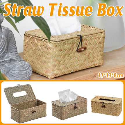 Handmade Woven Tissue Box Natural Material Storage Basket Living Room Decor
