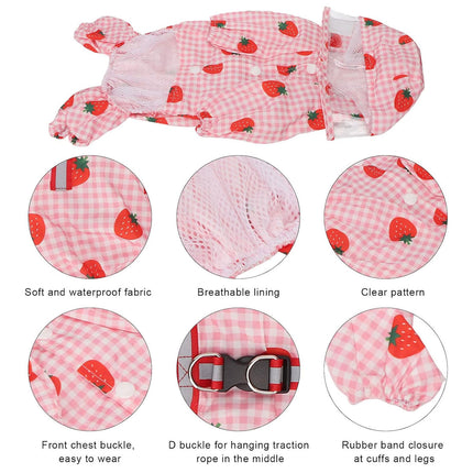 Strawberry Checkered Cat Raincoat Outdoor Rainy Days Dog Raincoat Fashionable