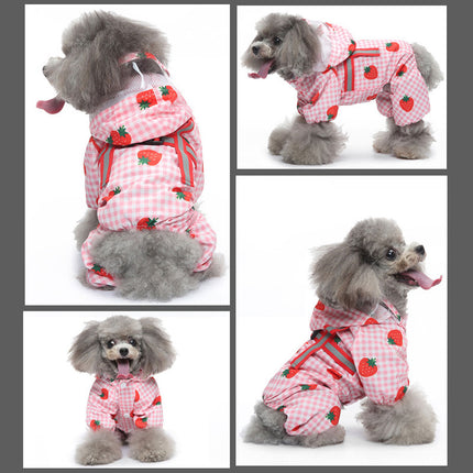Strawberry Checkered Cat Raincoat Outdoor Rainy Days Dog Raincoat Fashionable