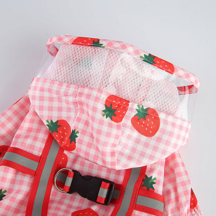 Strawberry Checkered Cat Raincoat Outdoor Rainy Days Dog Raincoat Fashionable