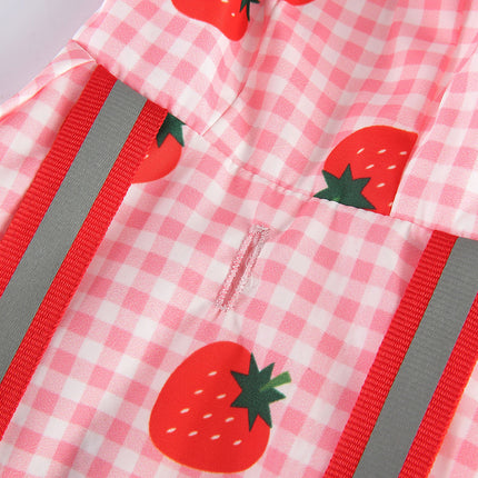 Strawberry Checkered Cat Raincoat Outdoor Rainy Days Dog Raincoat Fashionable