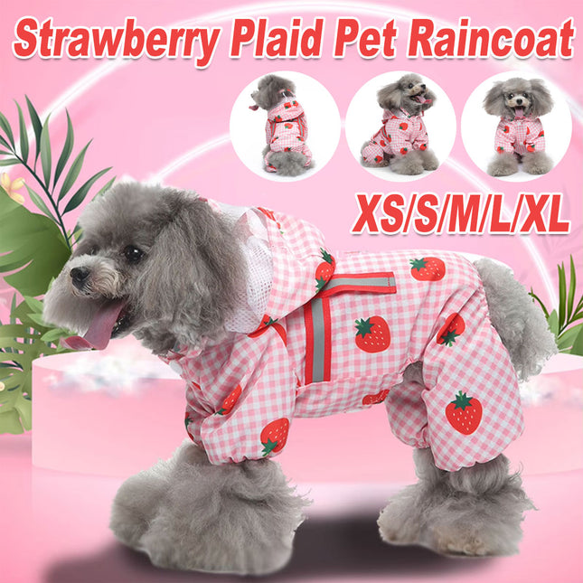 Strawberry Checkered Cat Raincoat Outdoor Rainy Days Dog Raincoat Fashionable