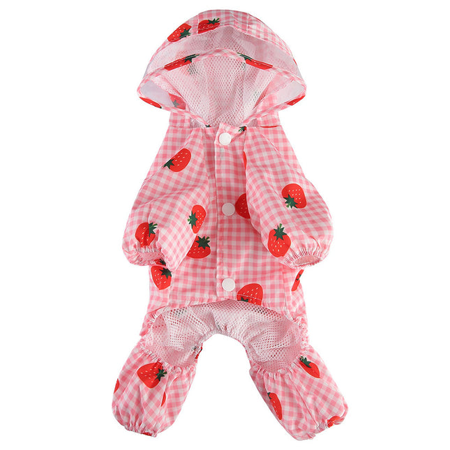 Strawberry Checkered Cat Raincoat Outdoor Rainy Days Dog Raincoat Fashionable