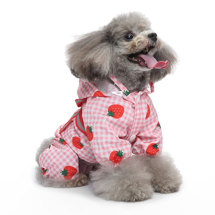 Strawberry Checkered Cat Raincoat Outdoor Rainy Days Dog Raincoat Fashionable