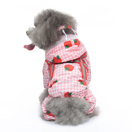 Strawberry Checkered Cat Raincoat Outdoor Rainy Days Dog Raincoat Fashionable