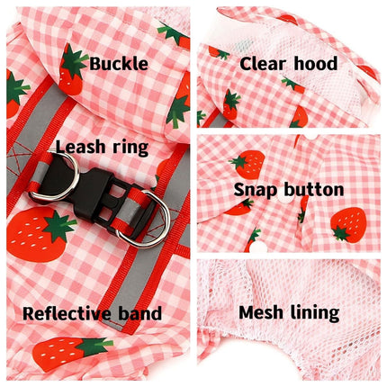 Strawberry Checkered Cat Raincoat Outdoor Rainy Days Dog Raincoat Fashionable