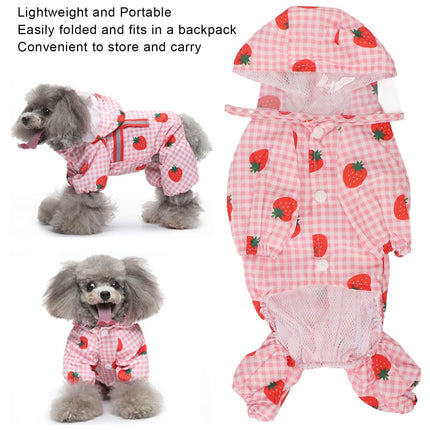 Strawberry Checkered Cat Raincoat Outdoor Rainy Days Dog Raincoat Fashionable