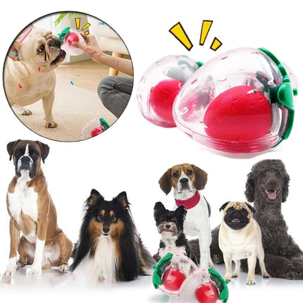 Dog Toy Squeaky Strawberry Shape Chew Ball Interactive Sound Pet Play Training