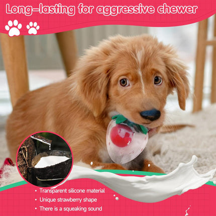 Dog Toy Squeaky Strawberry Shape Chew Ball Interactive Sound Pet Play Training