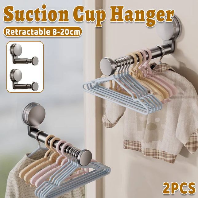 2 Pcs Telescopic Clothes Hangers With Suction Cups For Smooth Walls