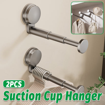 2 Pcs Telescopic Clothes Hangers With Suction Cups For Smooth Walls