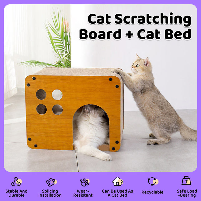 2in1 Wooden Cat Bed Scratching Board Comfortable Pet Furniture For Cats Kittens
