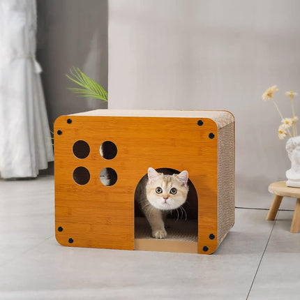 2in1 Wooden Cat Bed Scratching Board Comfortable Pet Furniture For Cats Kittens