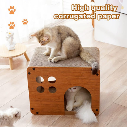 2in1 Wooden Cat Bed Scratching Board Comfortable Pet Furniture For Cats Kittens