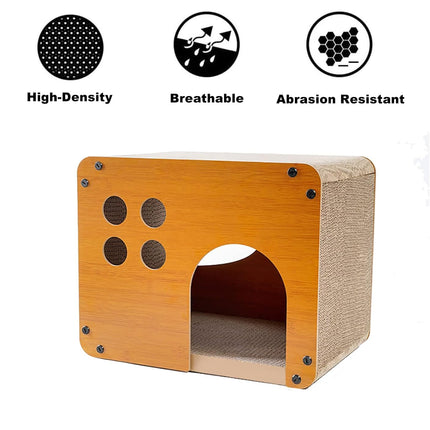 2in1 Wooden Cat Bed Scratching Board Comfortable Pet Furniture For Cats Kittens