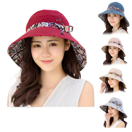 Wide Brim Sun Hat for Women Foldable Floppy Beach Cap with Bow Travel Style