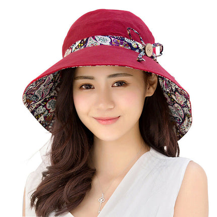 Wide Brim Sun Hat for Women Foldable Floppy Beach Cap with Bow Travel Style