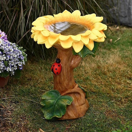 Resin Sunflower Bird Drinker Ornament Outdoor Garden Decoration for Birds to Use