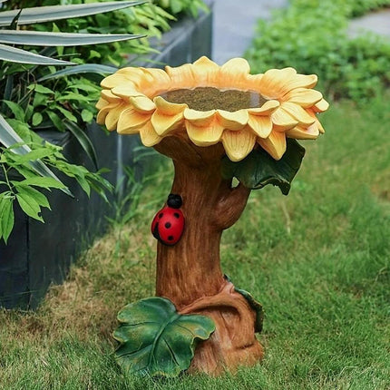 Resin Sunflower Bird Drinker Ornament Outdoor Garden Decoration for Birds to Use