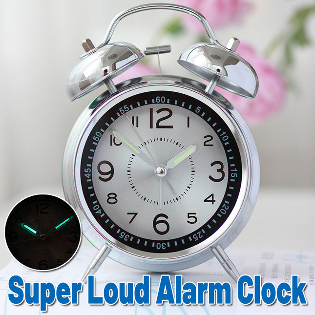 Extra Loud Metal Bell Alarm Clock Rechargeable For Heavy Sleepers Wake-Up