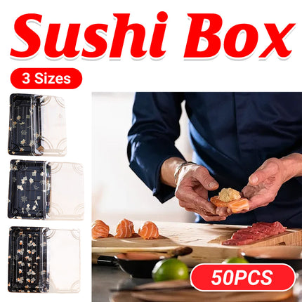 50 PCS Disposable Transparent Plastic Sushi Salmon Packaging Box Food Grade