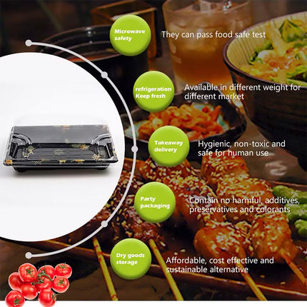 50 PCS Disposable Transparent Plastic Sushi Salmon Packaging Box Food Grade