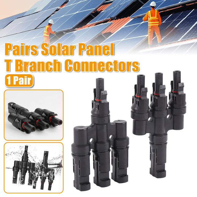 Solar Connector Set 1Pair T Type Four Way Photovoltaic Adapter for Panel System