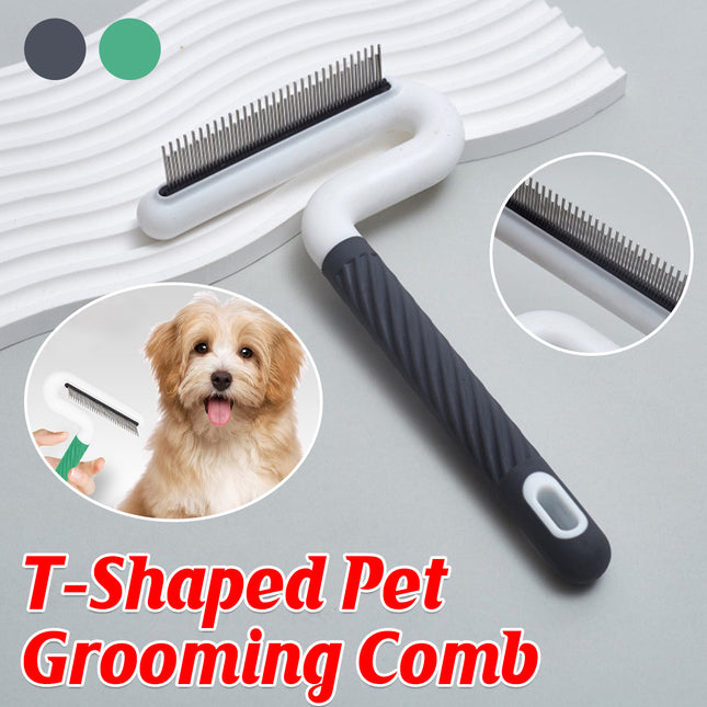 T Type Pet Grooming Rake Comb Stainless Steel for Dogs Cats Hair Length Control
