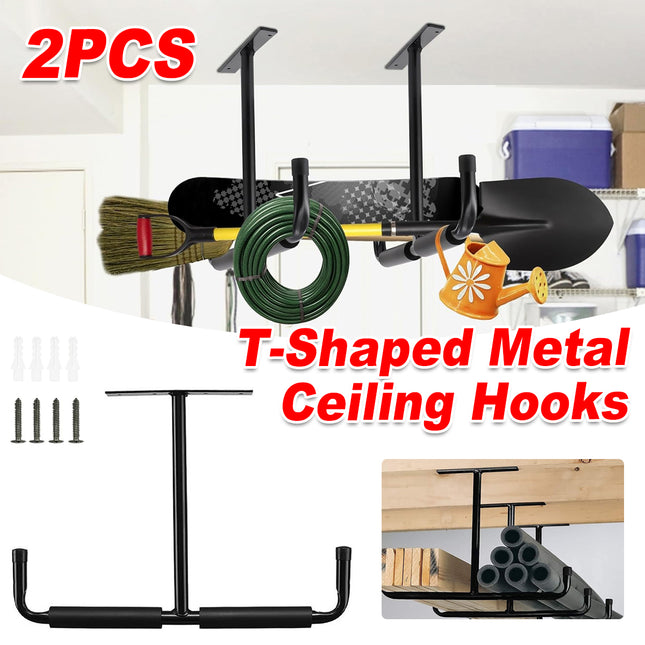 Metal T-Type Ceiling Hook Shelf Bracket Fishing Rod Kayak Hanger Storage Hooks