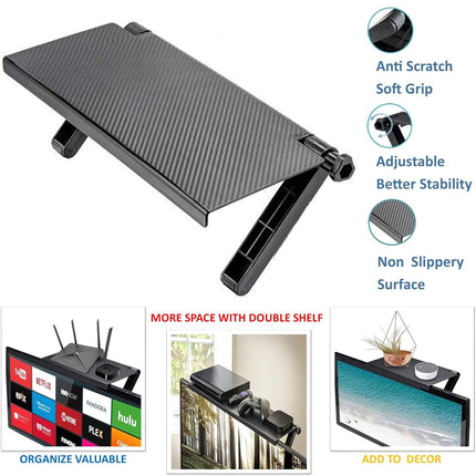 TV Screen Shelf Adjustable Bracket Storage Rack Mount Platform Organiser Holder