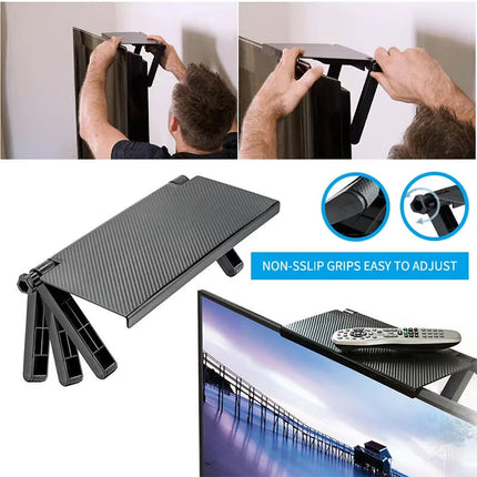 TV Screen Shelf Adjustable Bracket Storage Rack Mount Platform Organiser Holder