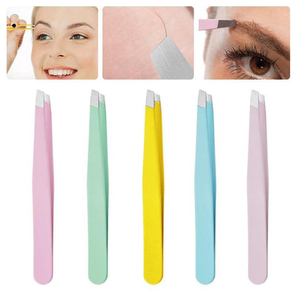 Stainless Steel Hair Eyebrow Tweezers Plucker Puller Beauty Slanted Nail Tip - Aimall