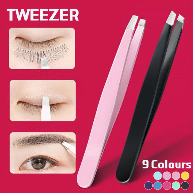 Stainless Steel Hair Eyebrow Tweezers Plucker Puller Beauty Slanted Nail Tip - Aimall