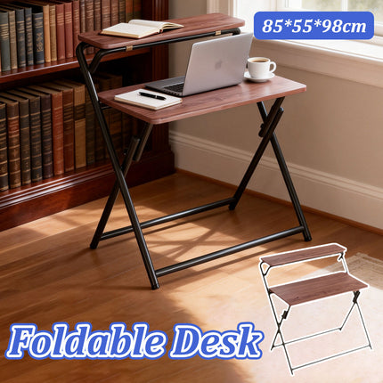 Double Layer Foldable Desk Sturdy Frame Heavy Duty for Home Office Study Use