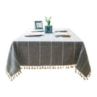 Embroidered Tassel Colored Cotton-Linen Like Geometric Rectangular Tablecloth
