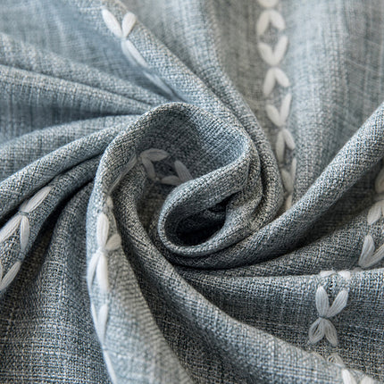 Embroidered Tassel Colored Cotton-Linen Like Geometric Rectangular Tablecloth